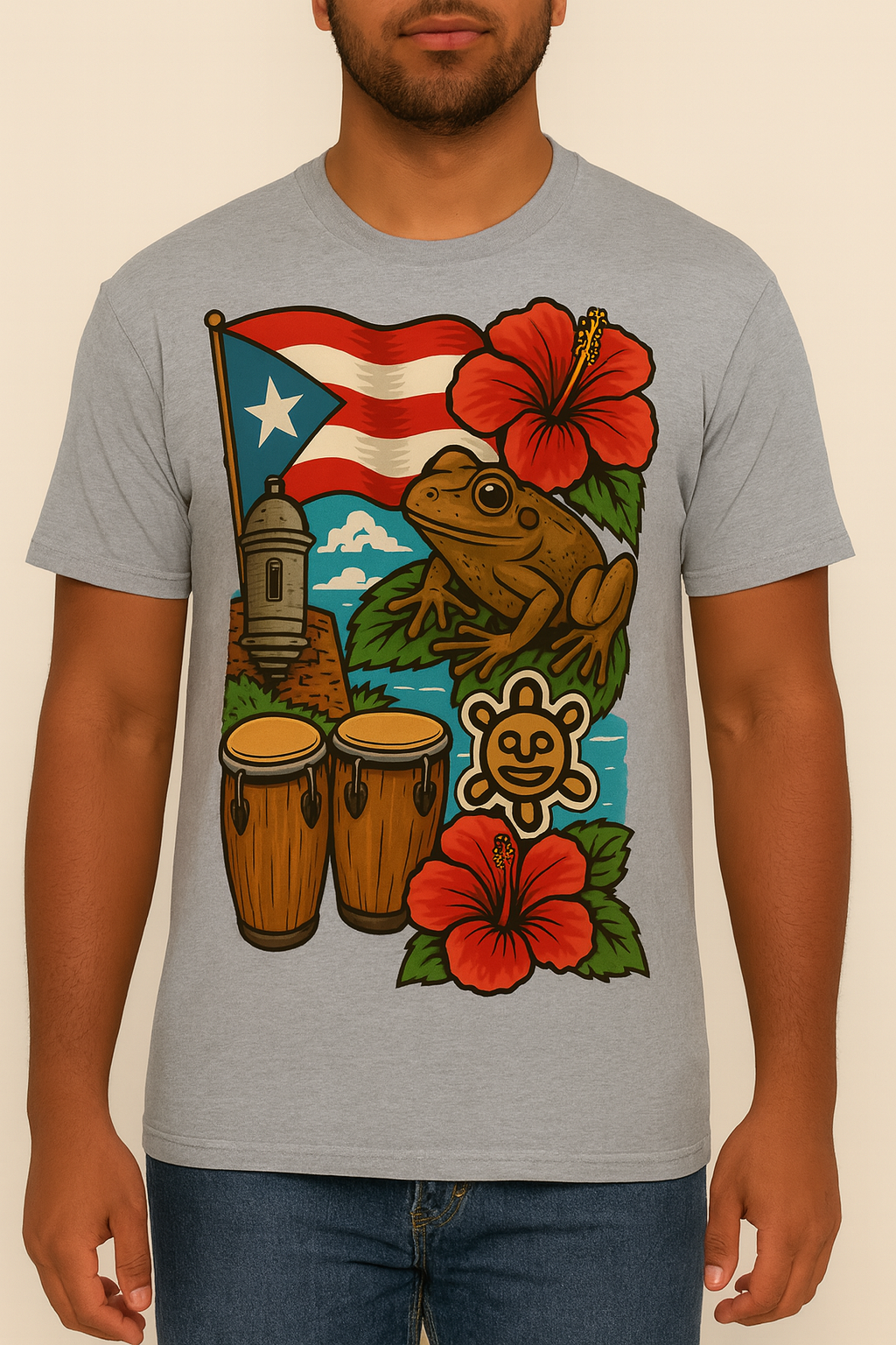 "Puerto Rico Heritage — El Morro, La Bandera, Flor de Maga, El Coquí, El Taino Sun"